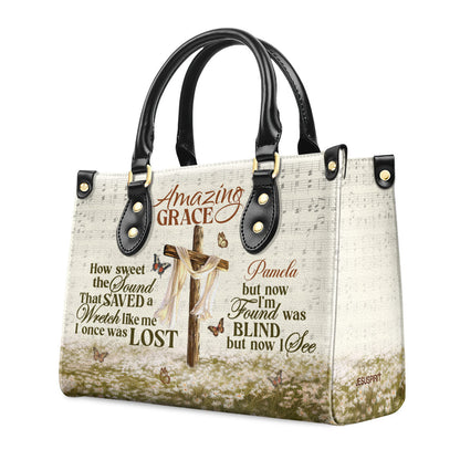 Personalized Leather Handbag With Zipper | Amazing Grace LHBM739