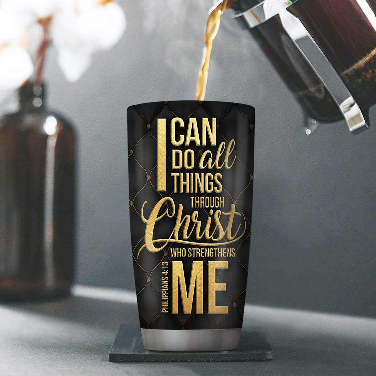 Personalized Cross Stainless Steel Tumbler 20oz | I Can Do All Things Through Christ | Philippians 4:13 | Unique Scripture Gifts For Christians SSTH783