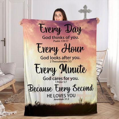 Everyday God Thinks Of You | Meaningful Gift For Christian Friends | Special Fleece Blanket FBHN600