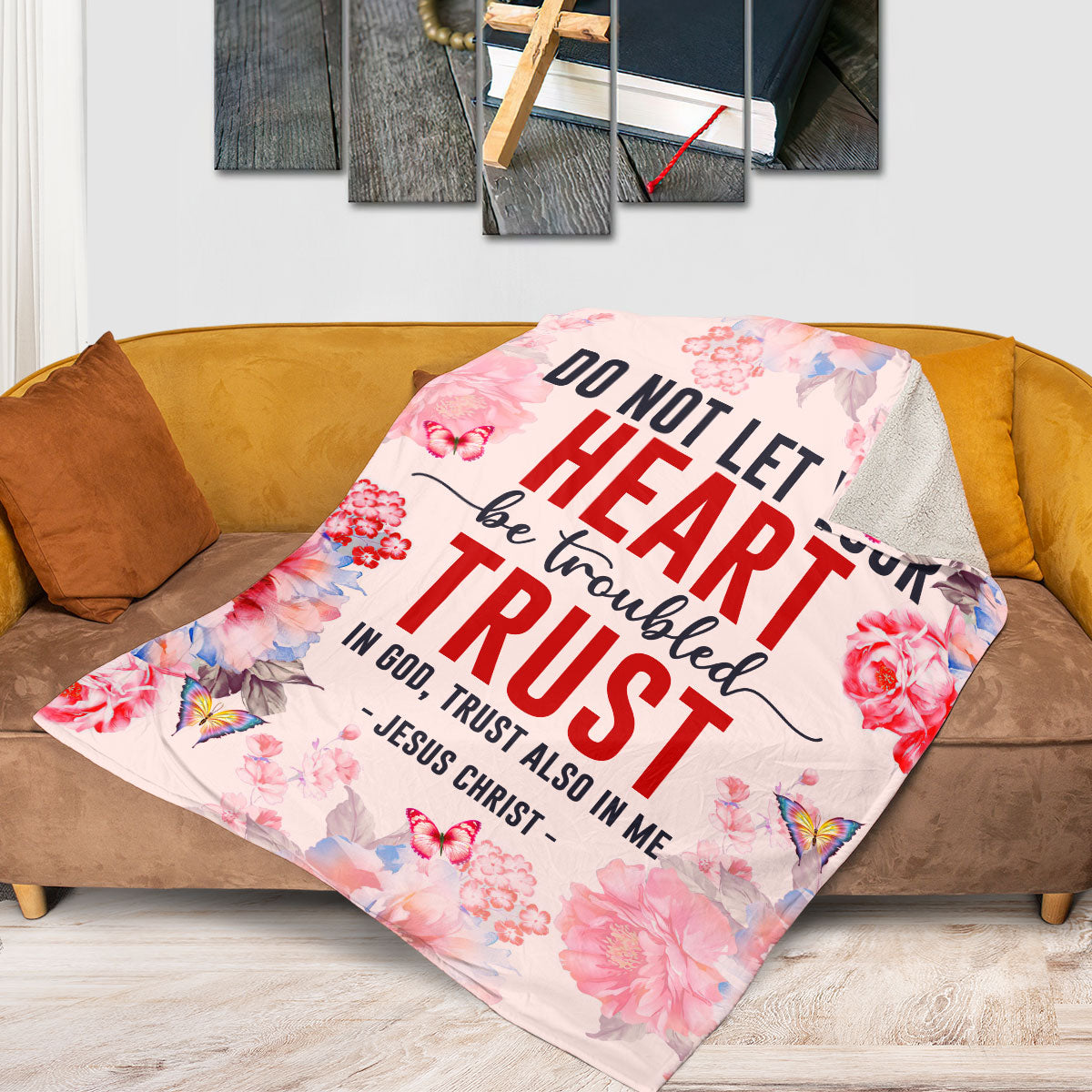 Let Not Your Heart Be Troubled | John 14:1 | Flower And Butterfly | Beautiful Fleece Blanket FBM650