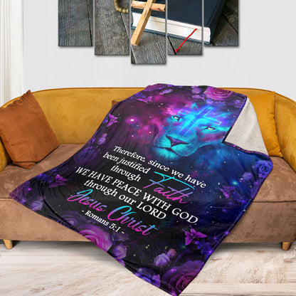 Lion And Rose | Shining Cross Fleece Blanket | Romans 5:1 | We Have Peace With God FBH623