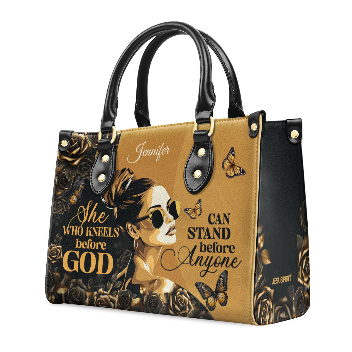 Personalized Leather Handbag With Zipper | She Who Kneels Before God LHBM746