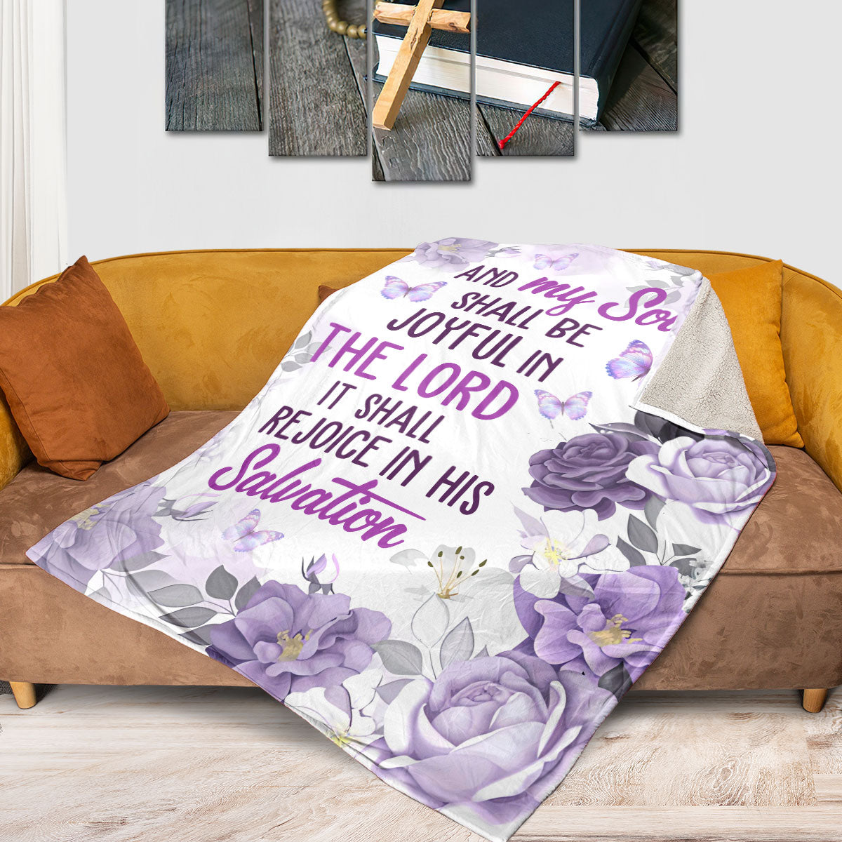 Fleece Blanket | Flower And Butterfly | Psalm 35:9 | My Soul Shall Be Joyful In The Lord FBH620