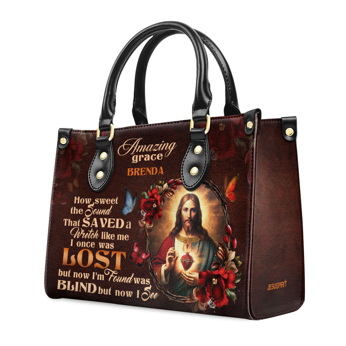 Personalized Leather Handbag With Zipper | Jesus Amazing Grace LHBM740