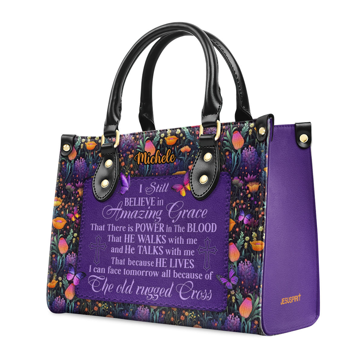 Personalized Leather Handbag With Zipper | I Still Believe In Amazing Grace LHBM743