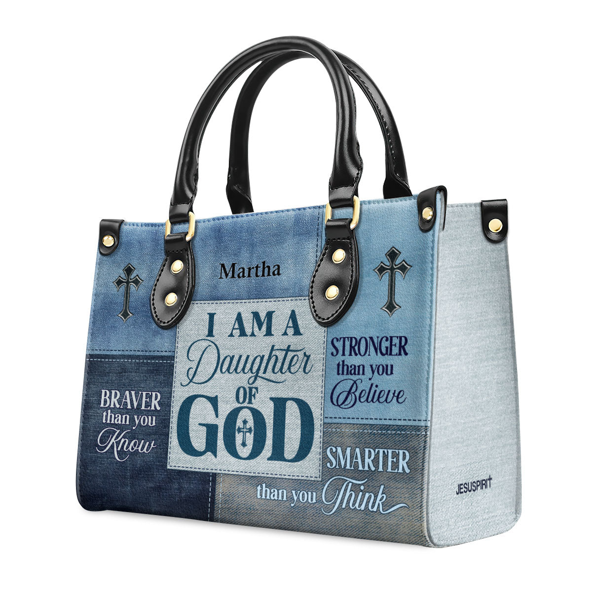 Personalized Zippered Leather Handbag With Handle | Religious Gift For Worship Friends | Daughter Of God LHBM764