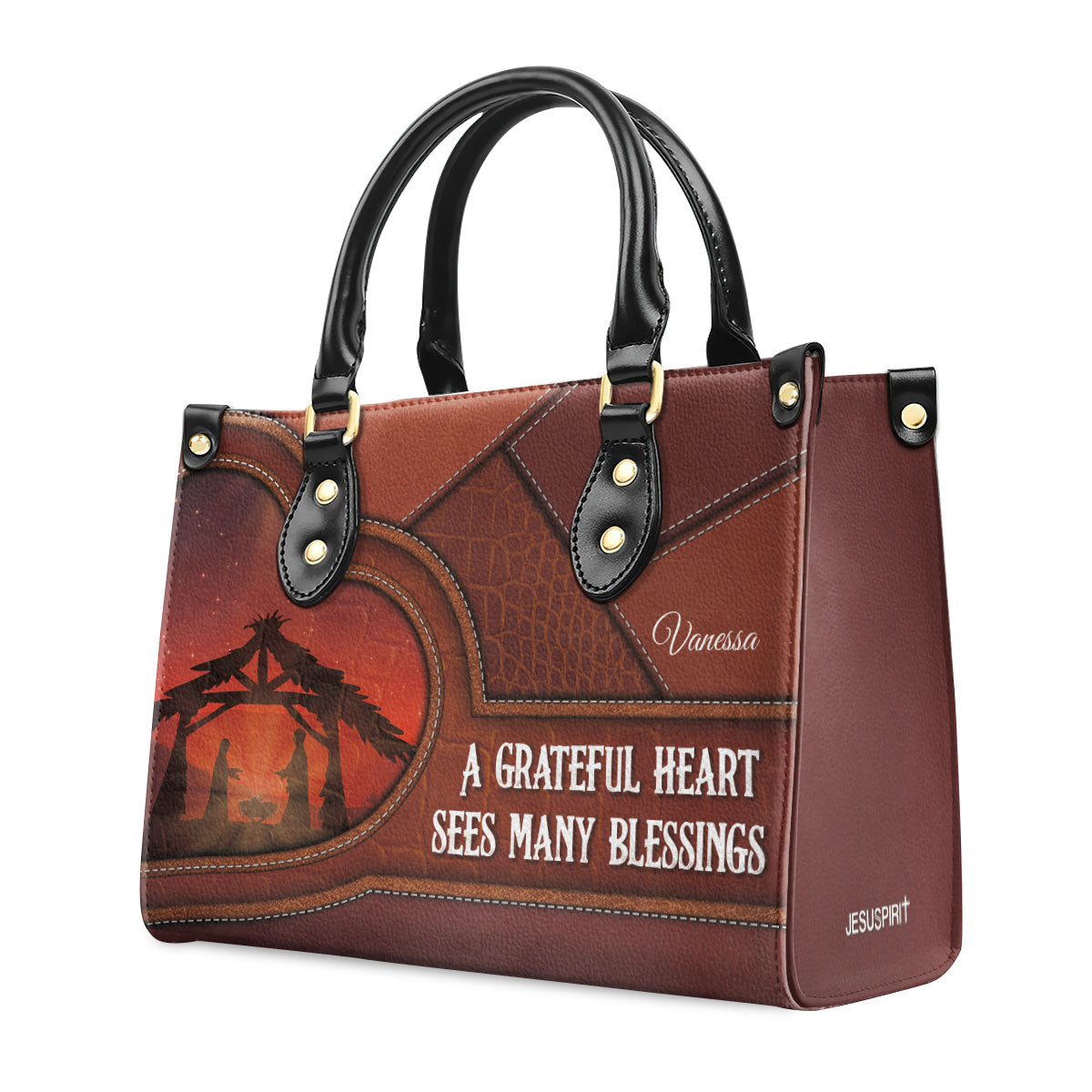 A Grateful Heart Sees Many Blessings - Beautiful Personalized Leather Handbag AHN261