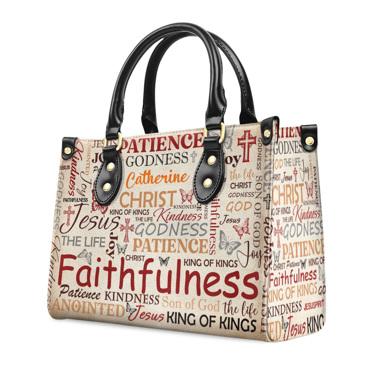 Personalized Leather Handbag With Zipper | Patience Godness Faithfulness LHBM730