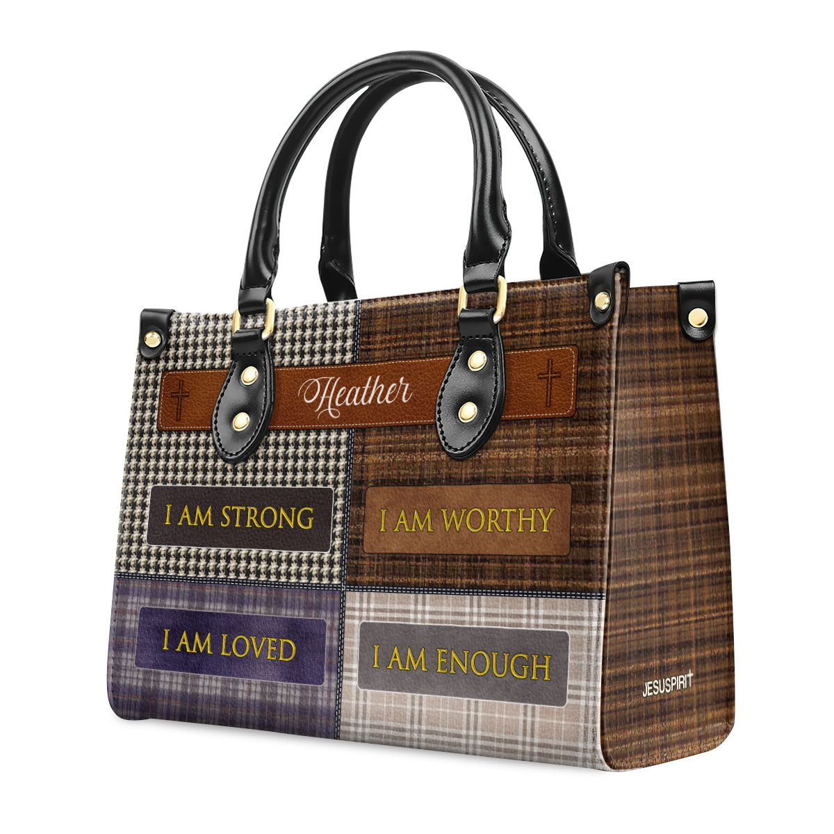 Personalized Leather Handbag With Zipper | I Am Worthy LHBM756