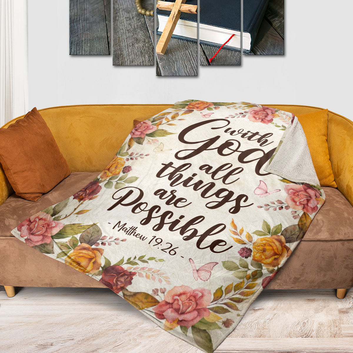 Matthew 19:26 | Rose And Butterfly | With God All Things Are Possible | Fleece Blanket FBH617