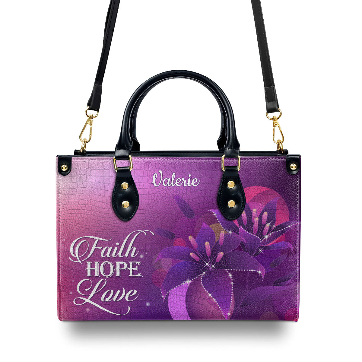 Beautiful Personalized Leather Handbag - Faith, Hope, Love H07