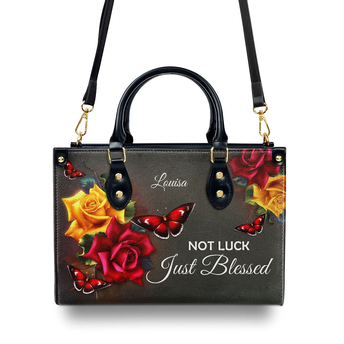 Not Luck, Just Blessed - Lovely Personalized Rose Leather Handbag H08