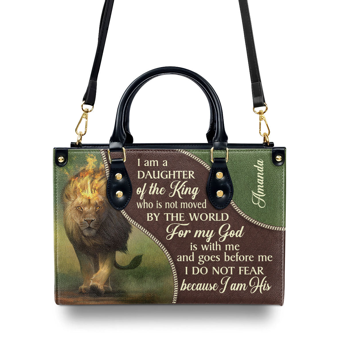 I Am A Daughter Of The King - Unique Personalized Lion Leather Handbag HIM317