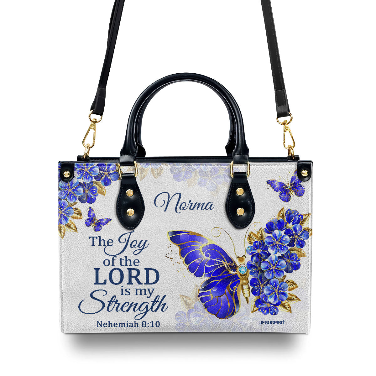 Nehemiah 8:10 | The Joy Of The Lord Is My Strength | Bible Verse Gifts For Christian Women | Personalized Leather Handbag With Handle LHBH743B