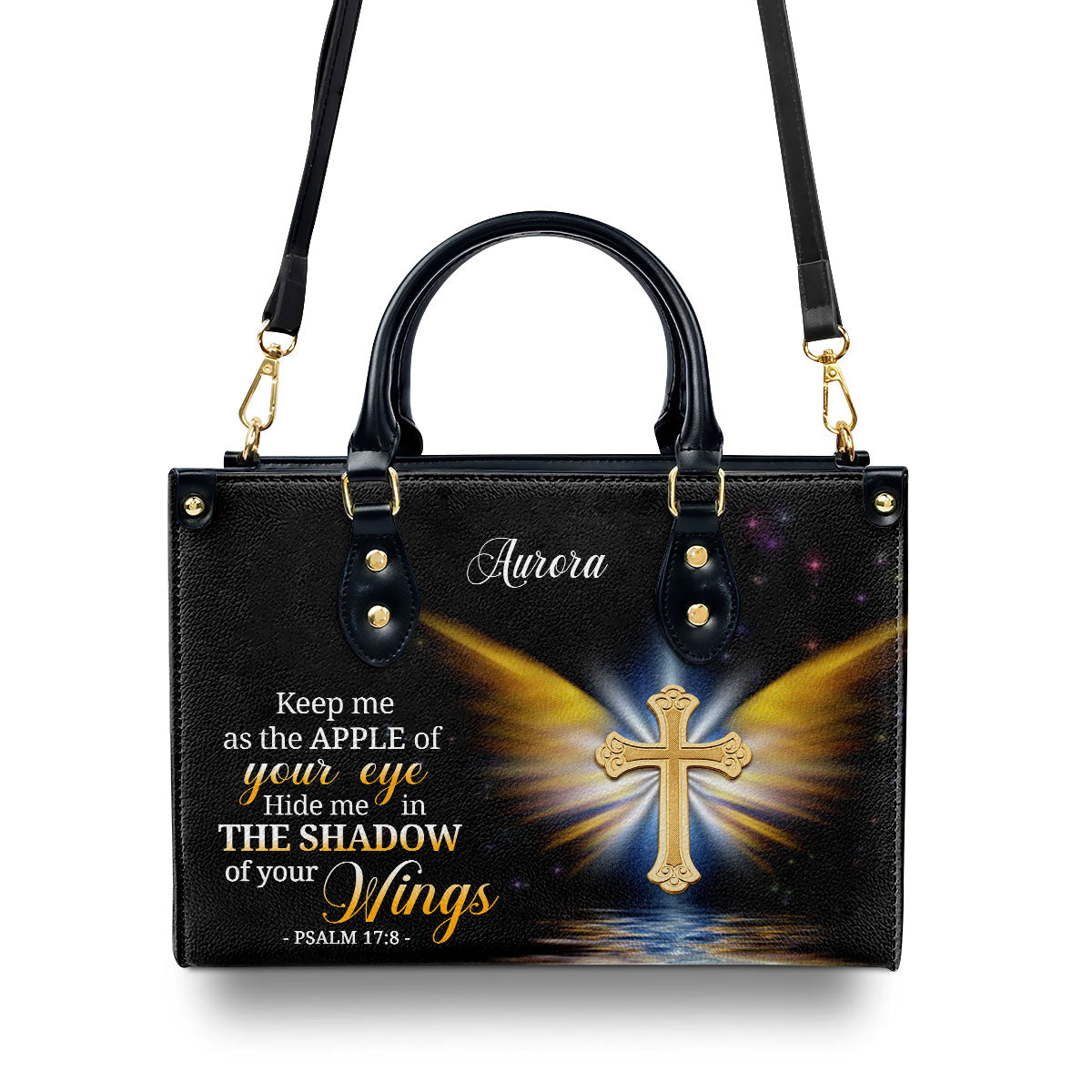 Personalized Leather Handbag With Handle | Christian Gifts For Women Of God | Hide Me In The Shadow Of Your Wings | Psalm 17:8 LHBH779