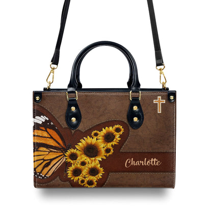 Personalized Sunflower Leather Handbag With Handle | Religious Gifts For Christian Women LHBHN653