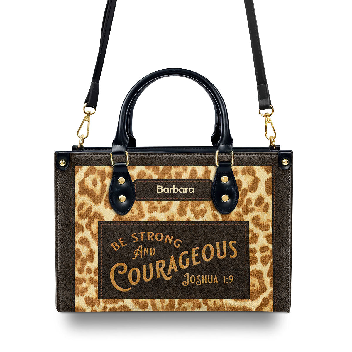 Christian Gift For Women's Ministry | Be Strong And Courageous | Joshua 1:9 | Personalized Zippered Leather Handbag LHBHN803