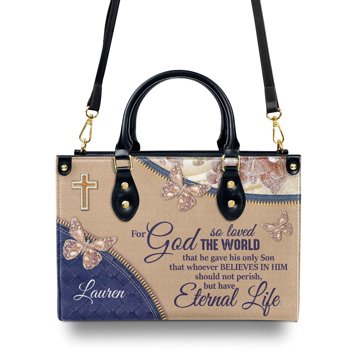 Elegant Personalized Leather Handbag - For God So Loved The World NUH285