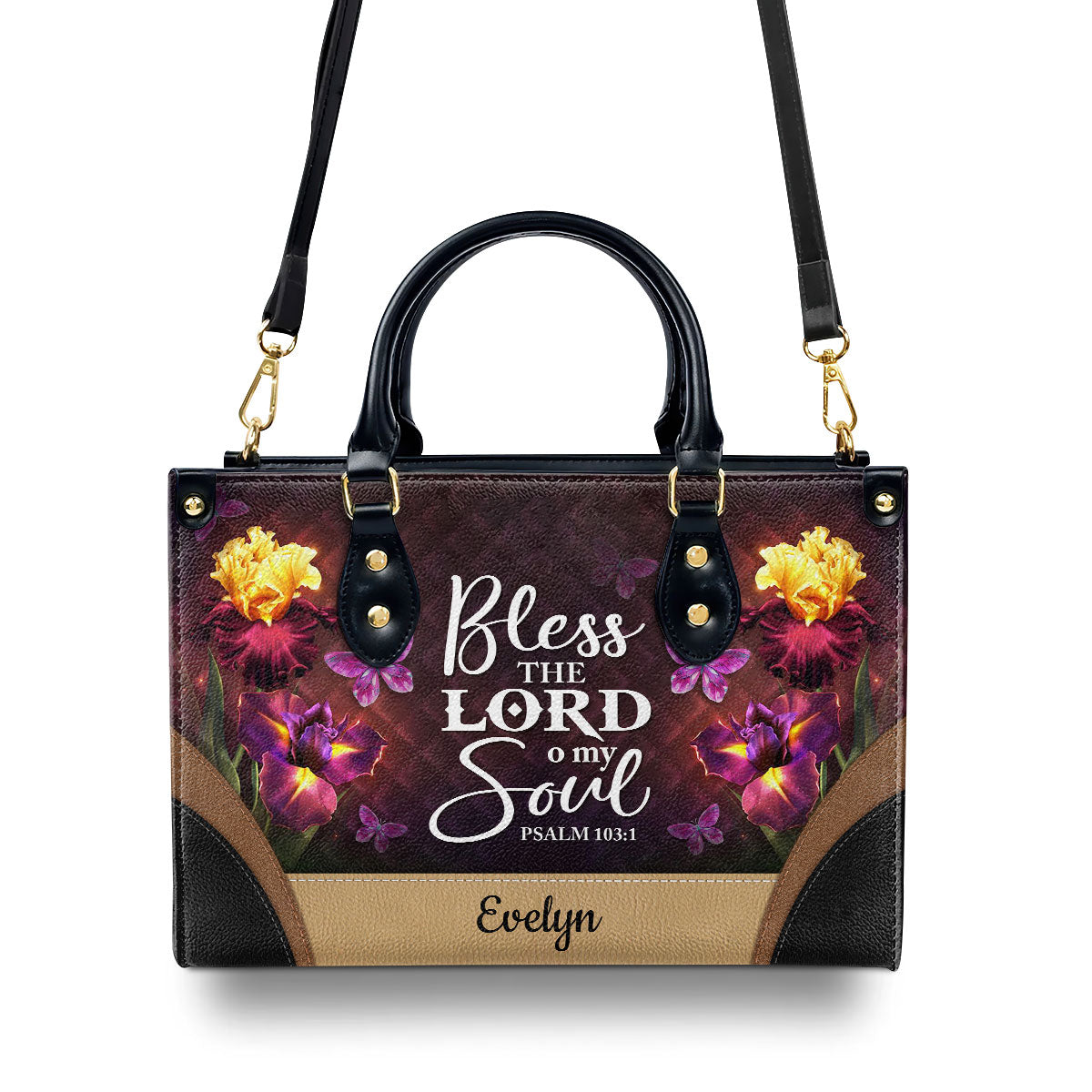 Bless The Lord O My Soul - Pretty Personalized Butterfly Leather Handbag NUH335