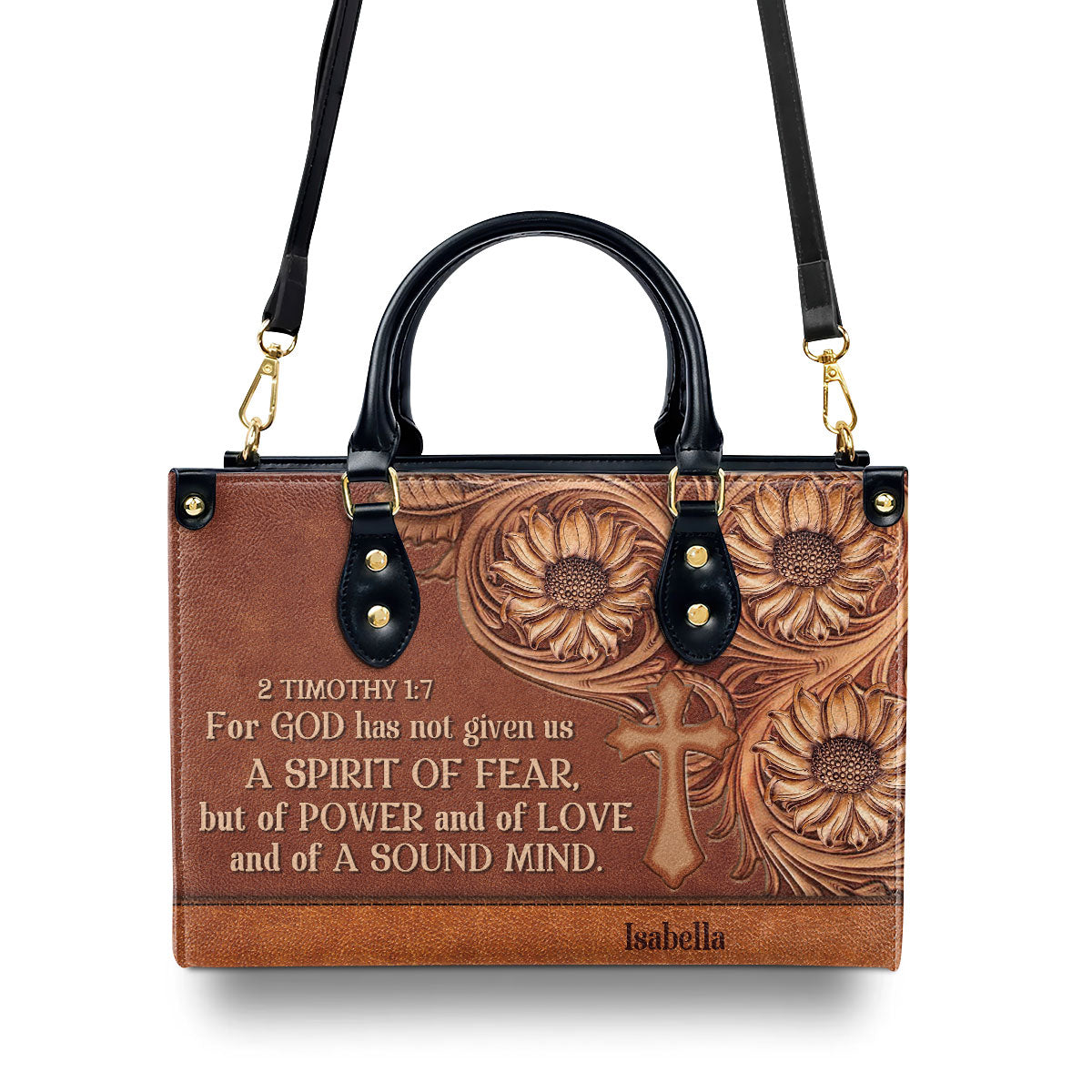 Unique Personalized Cross Leather Handbag - For God Has Given Us A Spirit Of Power And Of Love NUHN292