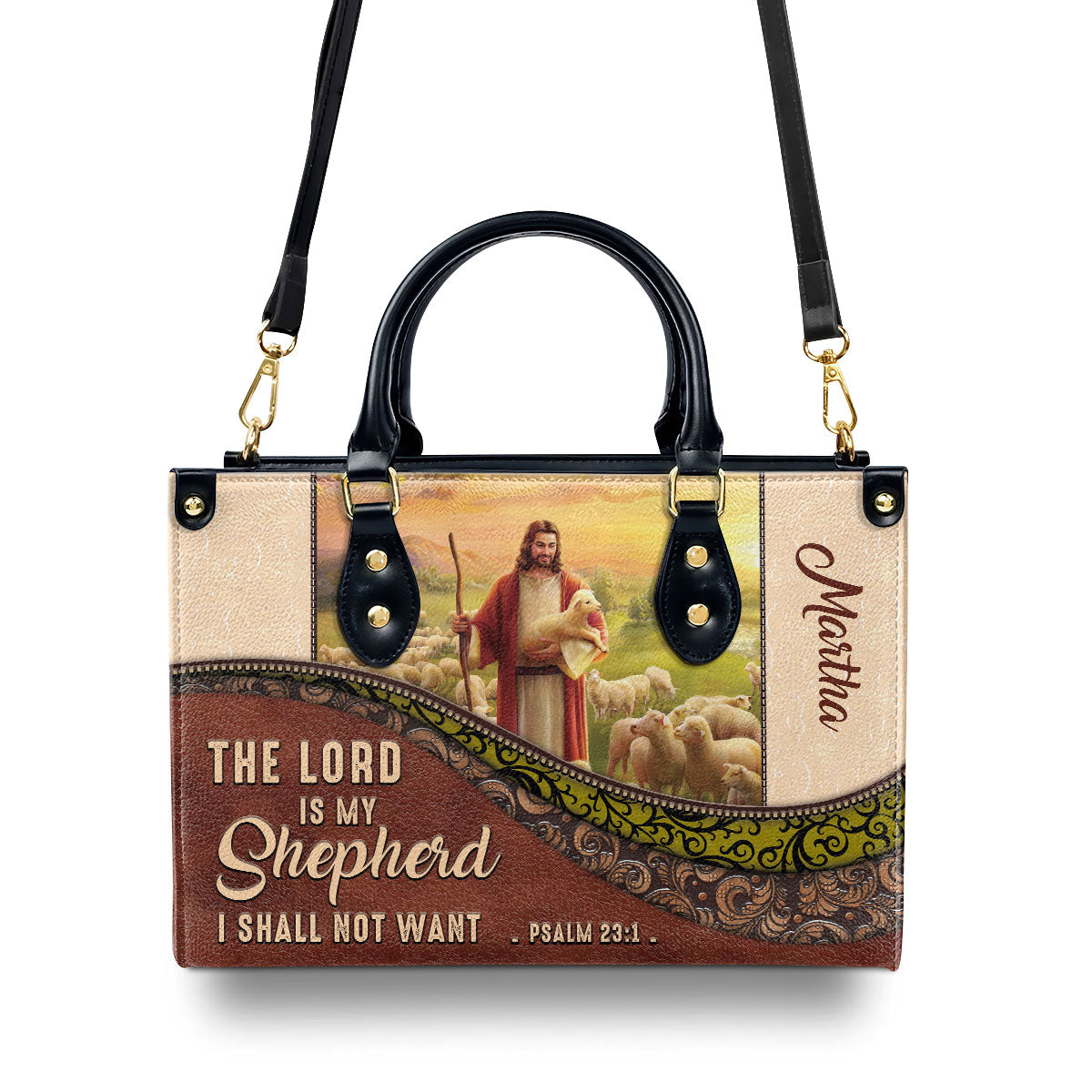 The Lord Is My Shepherd, I Shall Not Want - Unique Personalized Christian Leather Handbag NUM301