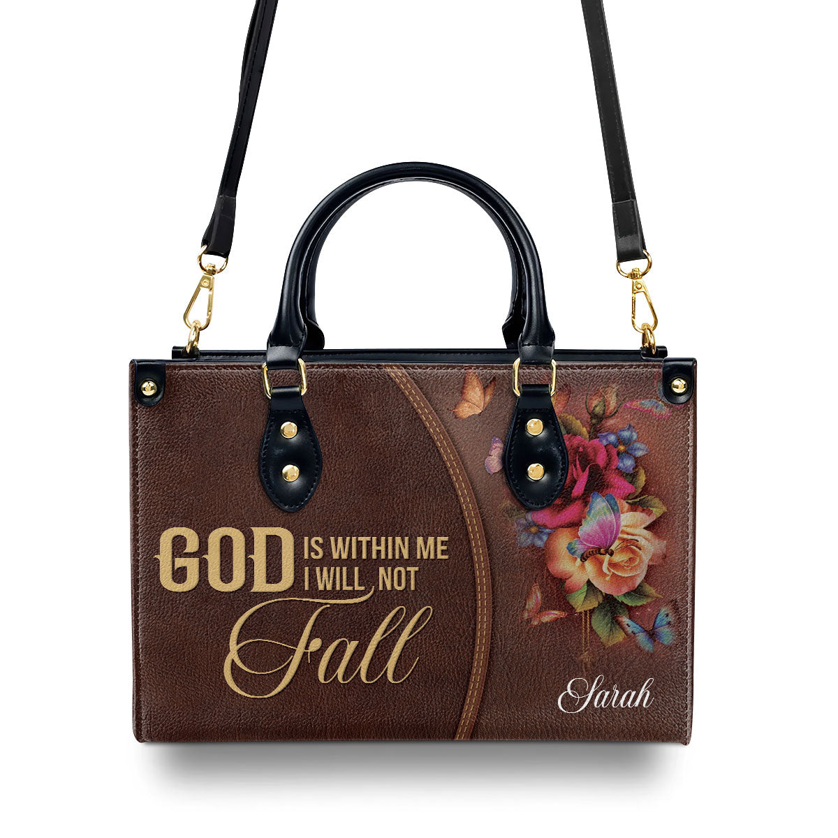 Pretty Flower Leather Handbag - God Is Within Me, I Will Not Fall NUH263