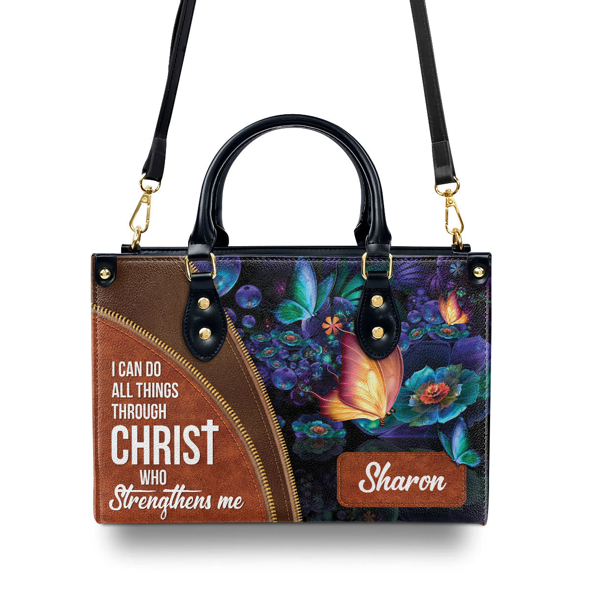 Special Personalized Butterfly Leather Handbag - I Can Do All Things Through Christ NUH275