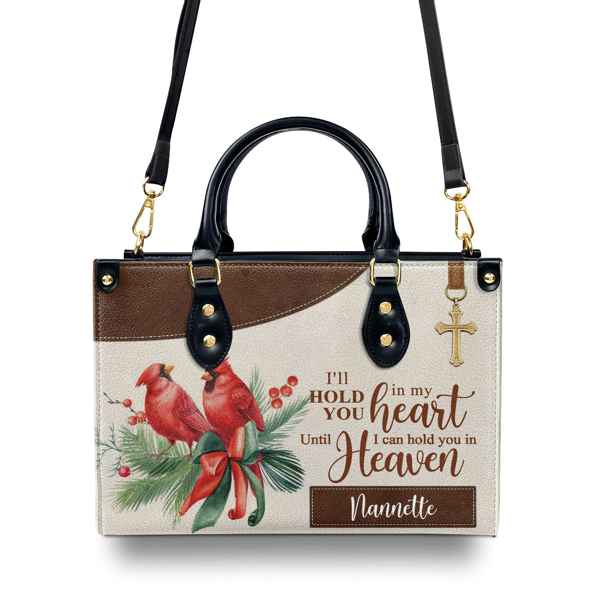 Personalized Cardinal Bird Leather Handbag - I‘ll Hold You In My Heart NUH309