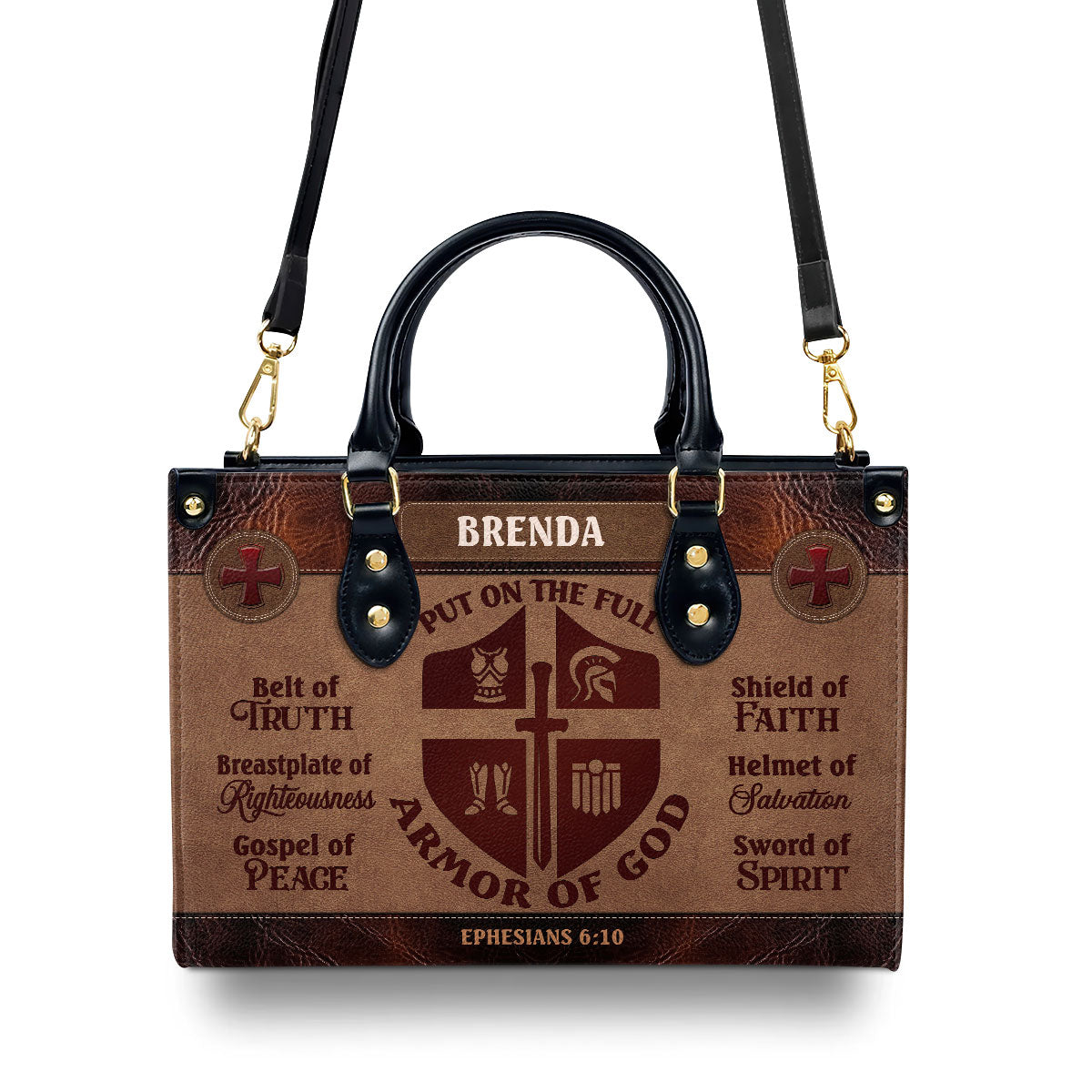 Personalized Leather Handbag With Zipper | Armor Of God LHBM771