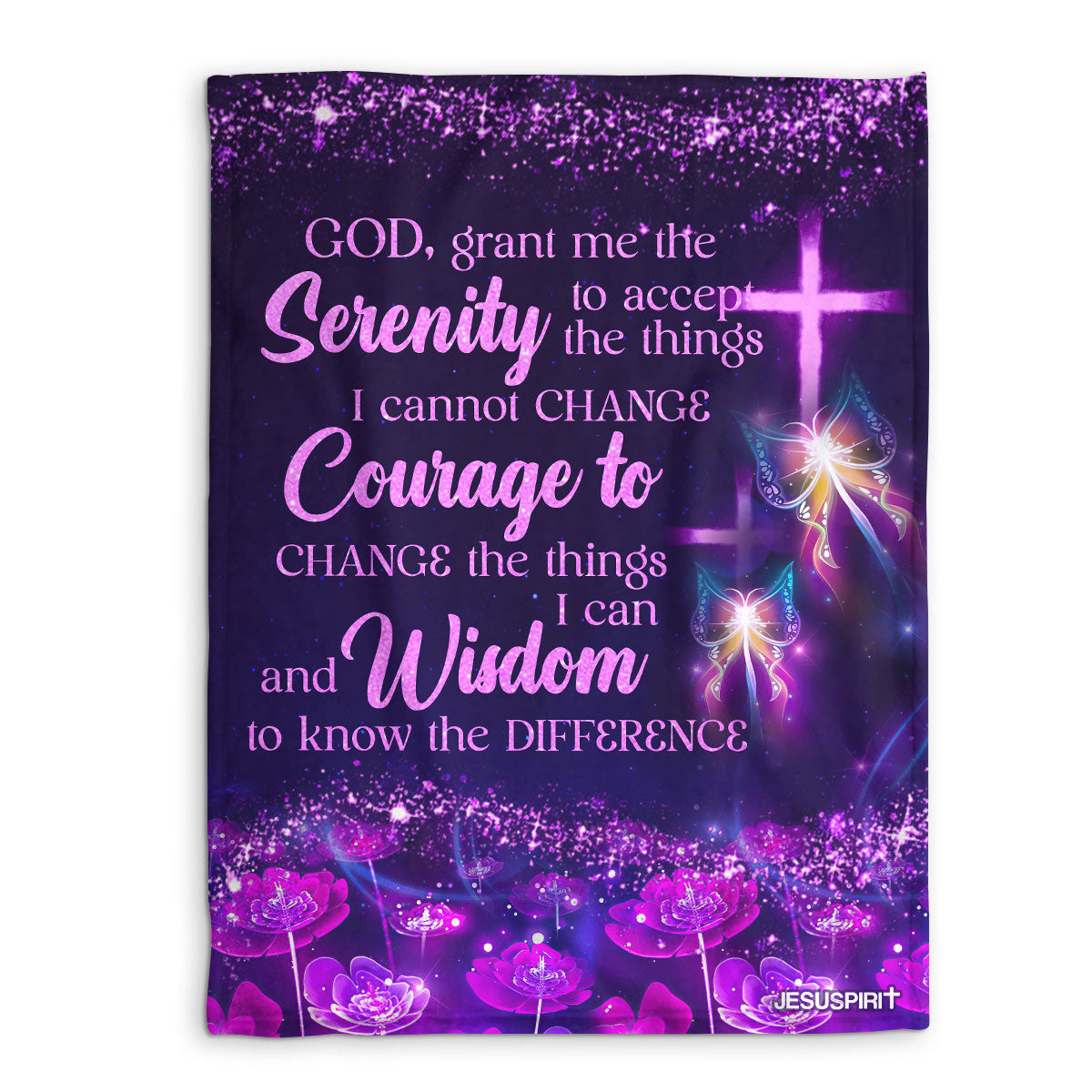 God, Grant Me The Serenity To Accept The Things I Cannot Change | Cross Fleece Blanket | Flower And Butterfly FBHN628