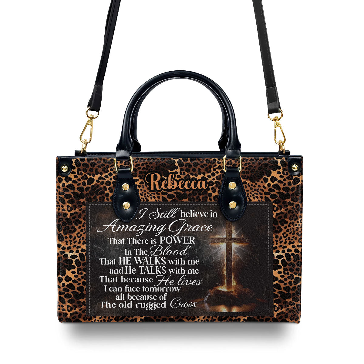 Personalized Leather Handbag With Zipper | I Still Believe In Amazing Grace LHBM744