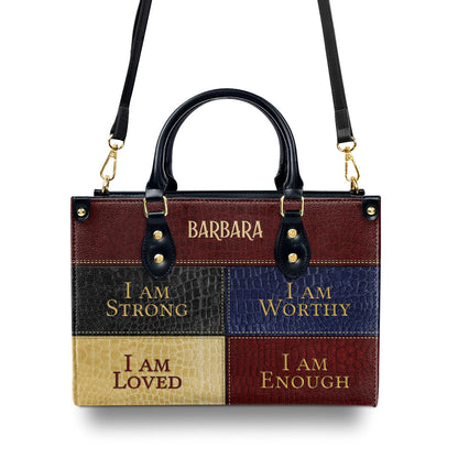 I Am Loved | Personalized Zippered Leather Handbag With Handle | Religious Gift For Worship Friends LHBNUHN680