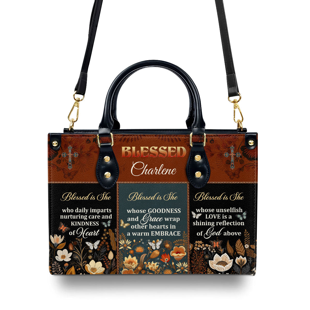 Personalized Leather Handbag With Zipper | Blessed Is She LHBM748