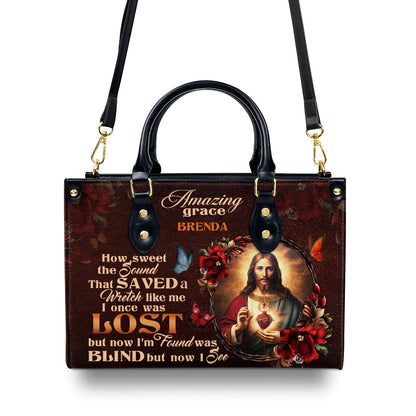 Personalized Leather Handbag With Zipper | Jesus Amazing Grace LHBM740