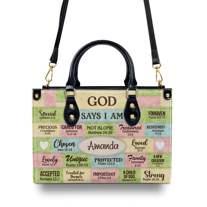 Personalized Leather Handbag With Zipper | God Says I Am | Gift For Her LHBNUHN681