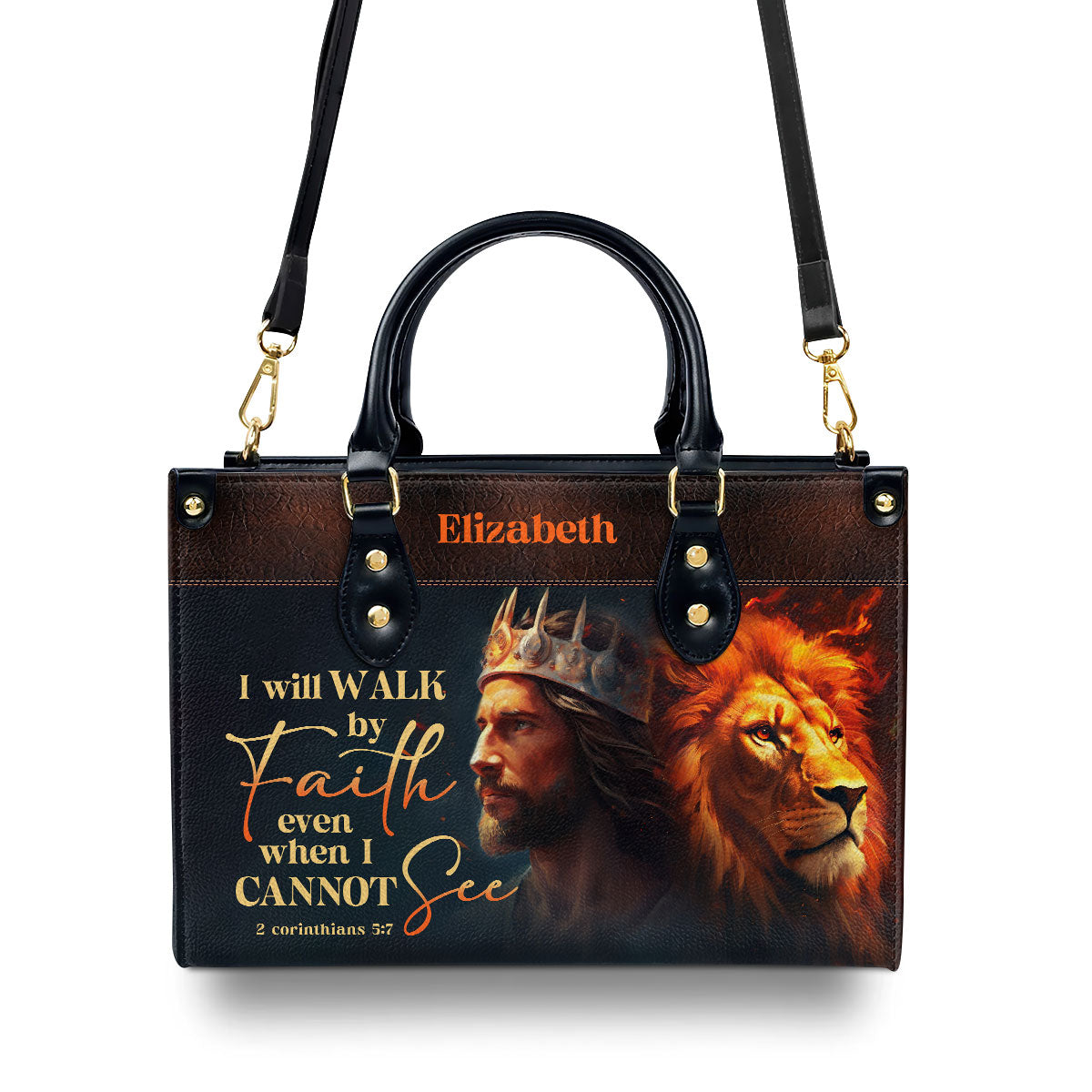 Personalized Leather Handbag With Zipper | I Will Walk By Faith LHBM745