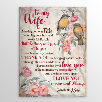 Meeting You Was Fate | Meaningful Gift For Christian Wife | Personalized Fleece Blanket | Robin Redbreast & Flower FBH612