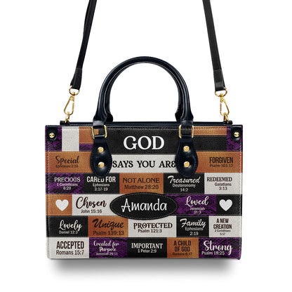 God Says I Am | Personalized Leather Handbag With Zipper | Gift For Her LHBNUHN681