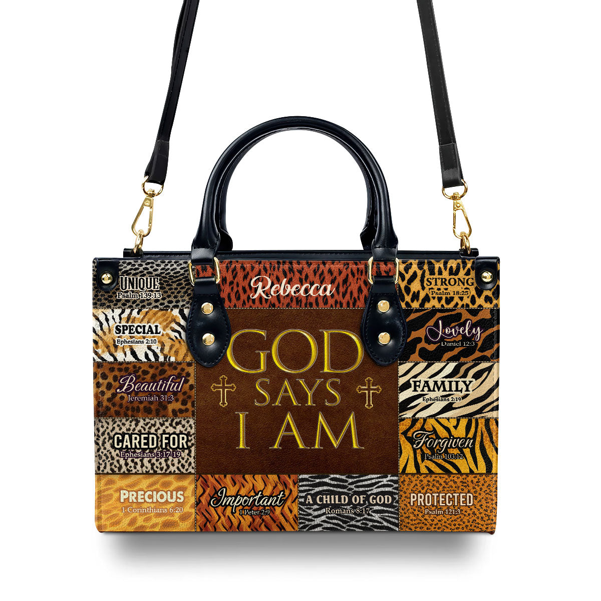 Personalized Leather Handbag With Zipper | God Says I Am Unique LHBM724