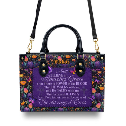 Personalized Leather Handbag With Zipper | I Still Believe In Amazing Grace LHBM743