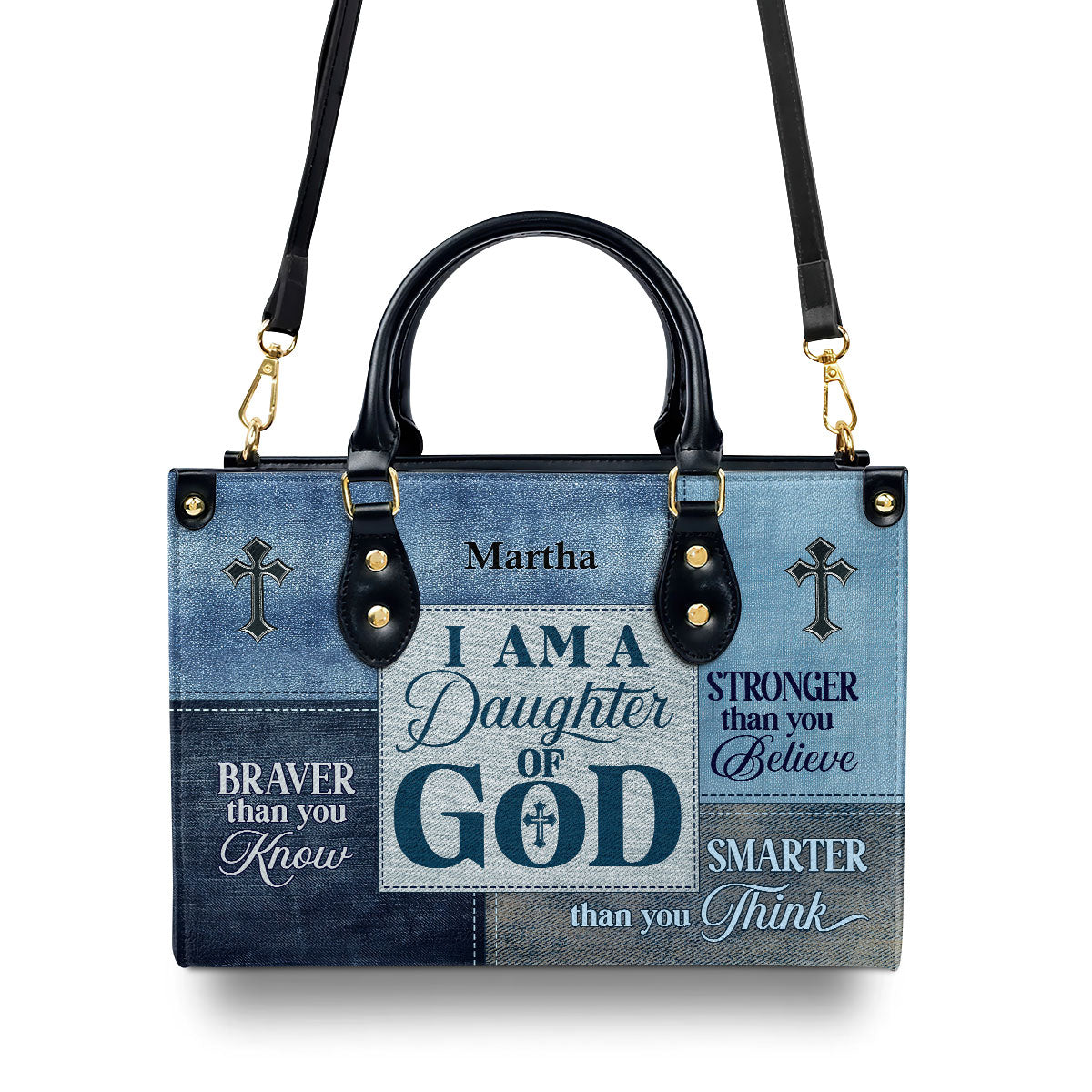 Personalized Zippered Leather Handbag With Handle | Religious Gift For Worship Friends | Daughter Of God LHBM764