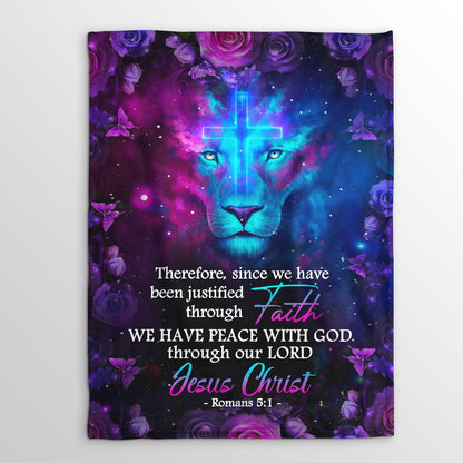 Lion And Rose | Shining Cross Fleece Blanket | Romans 5:1 | We Have Peace With God FBH623