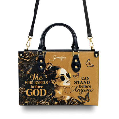 Personalized Leather Handbag With Zipper | She Who Kneels Before God LHBM746