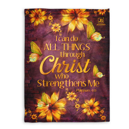 Fleece Blanket | I Can Do All Things Through Christ | Philippians 4:13 | Flower And Butterfly FBHN621