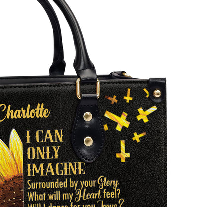 I Can Only Imagine | Sunflower And Cross | Personalized Leather Handbag With Handle HN153