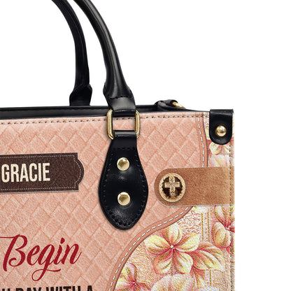 Lovely Personalized Flower Leather Handbag - Begin Each Day With A Grateful Heart HIM296