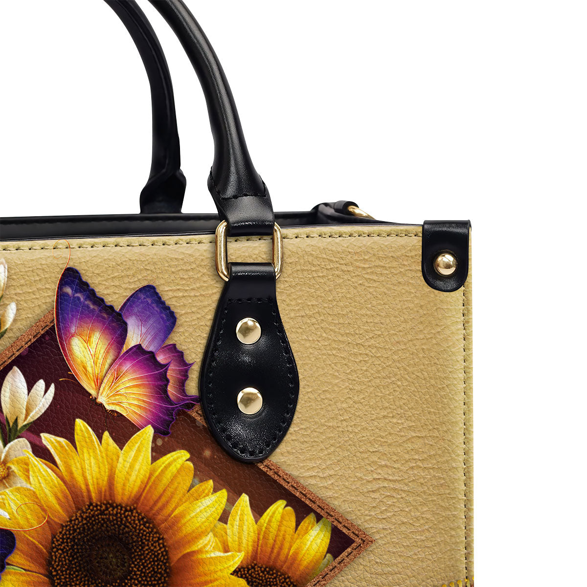 Pretty Personalized Sunflower And Butterfly Leather Handbag I04