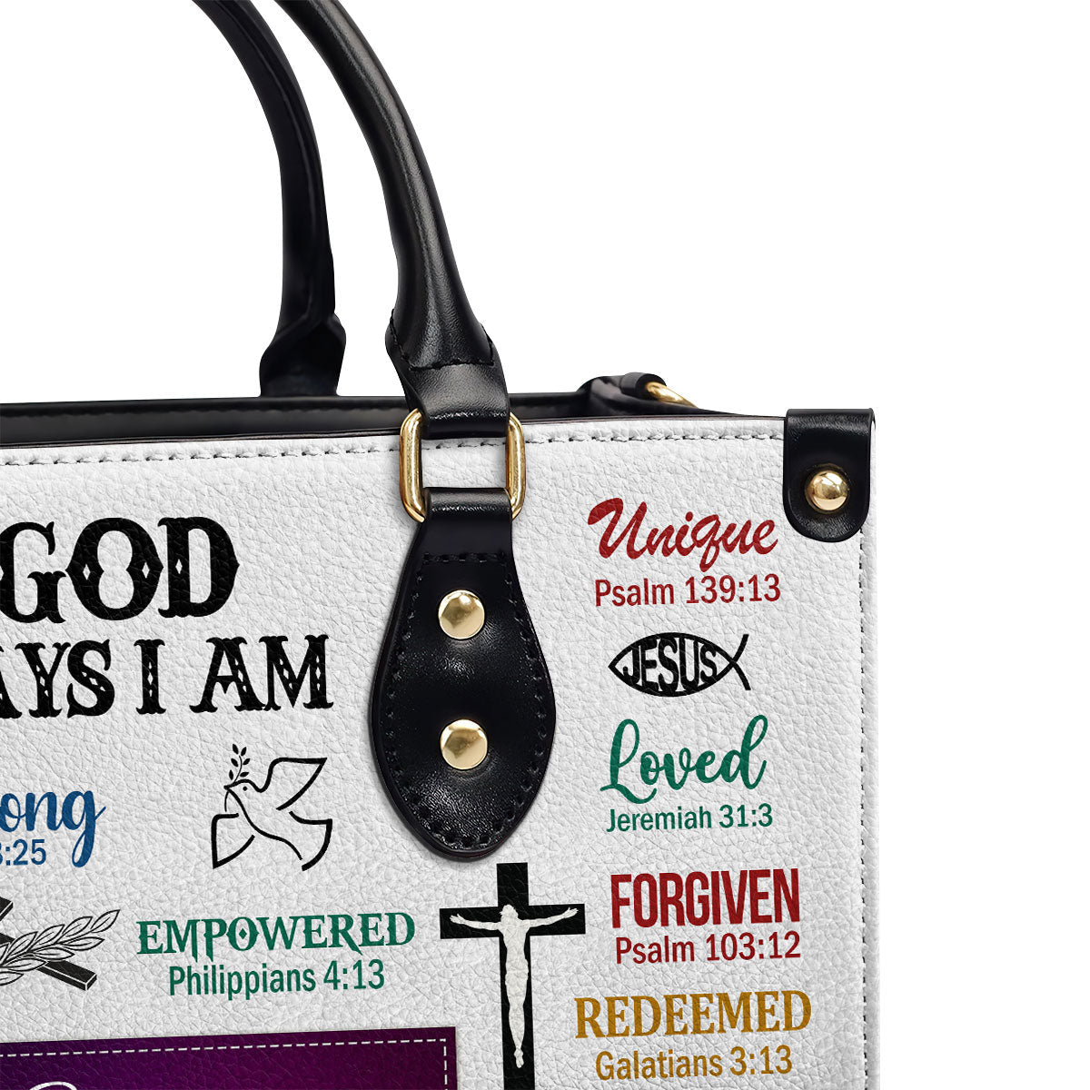 Personalized Leather Handbag With Handle | God Says I Am | Scripture Gifts For Christian Women LHBH742C