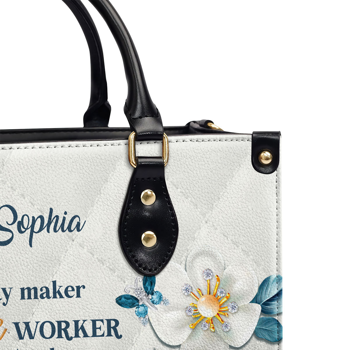 Lifegifty Personalized Leather Handbag With Handle | Thoughtful Gift For Christians | Flower & Butterfly | Way Maker And Miracle Worker LHBHN612