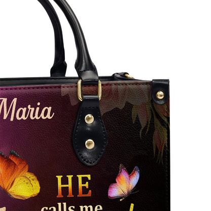 Personalized Leather Handbag With Handle | Solomon 2:10 | Flower And Butterfly | He Calls Me Beautiful One LHBMM676